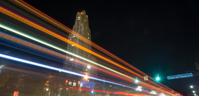 The cathedral of learning at night